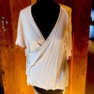 Viscose soft ribbed crisscross w ties v neck shirt